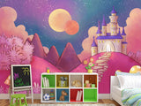 Vinyl Wallpaper Peel and Stick Mural Kids Room Decor Castle on a Pink Hill Pastel Color for Playroom