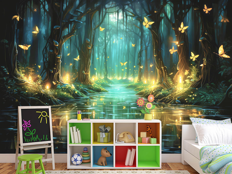 Non-Woven Magical Forest Wall Mural Peel & Stick Kids Room Wallpaper