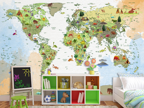 Decor for Kids room, Peel and Stick Oracal film with “Kids map of the world” pattern