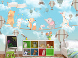 Non-Woven Photo Wallpaper for Kids' Room Circus Animals on a Rope Soft & Gentle Design