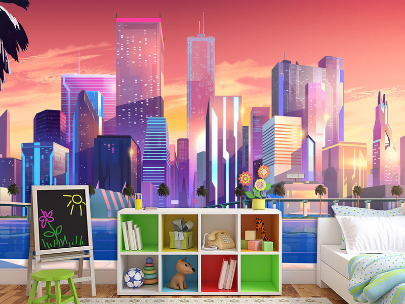 Non-Woven Wall For Kids Room/Bedroom Print Superhero City Wallpaper