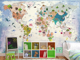 Self-Adhesive Mural For Kids Room Interactive World Map For Children Full Wall