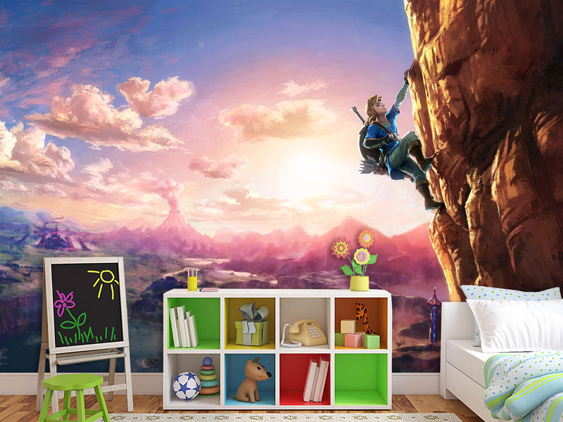 3D Non-Woven Mural Adventure Kids Wallpaper – Zelda on the Cliff | Full Wall Mural for Playroom or Gaming Room