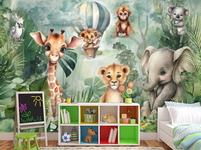 Non-Woven Traditional Wall Wallpaper for Kids' Room "Tropical Safari" – Kids's Room Decor