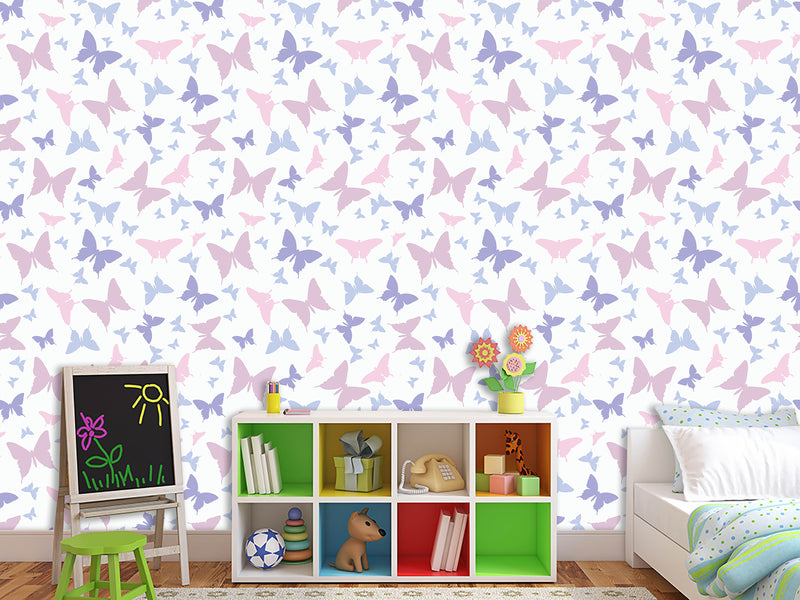 Unique Wall Mural with Butterfly Print, Peel and Stick Wallpaper, Art Print for Nursery or Baby Room 'Colorful Butterfly Silhouettes' 🦋