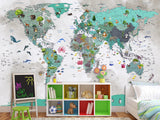 Non-Woven Wallpaper Full Wall Mural Kids World Map Wallpaper – Educational & Colorful Wall Decor