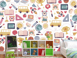 Peel & Stick Mural Full Wall Print For Kids Room "School-Themed Collage" Design for Kids' Study Area