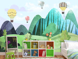 Traditional Full Wall Mural for Nursery or Kids Room Hot Air Balloon Forest Wallpaper