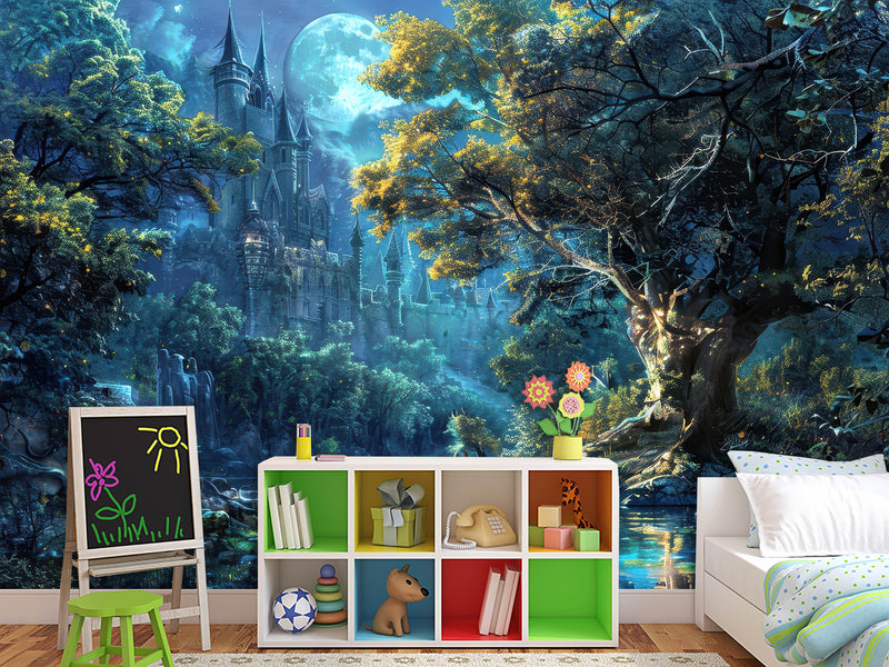 Modern Non-Woven Photo Wallpaper for Kids' or Teen Room – "Enchanted, Magical Castle" Mural