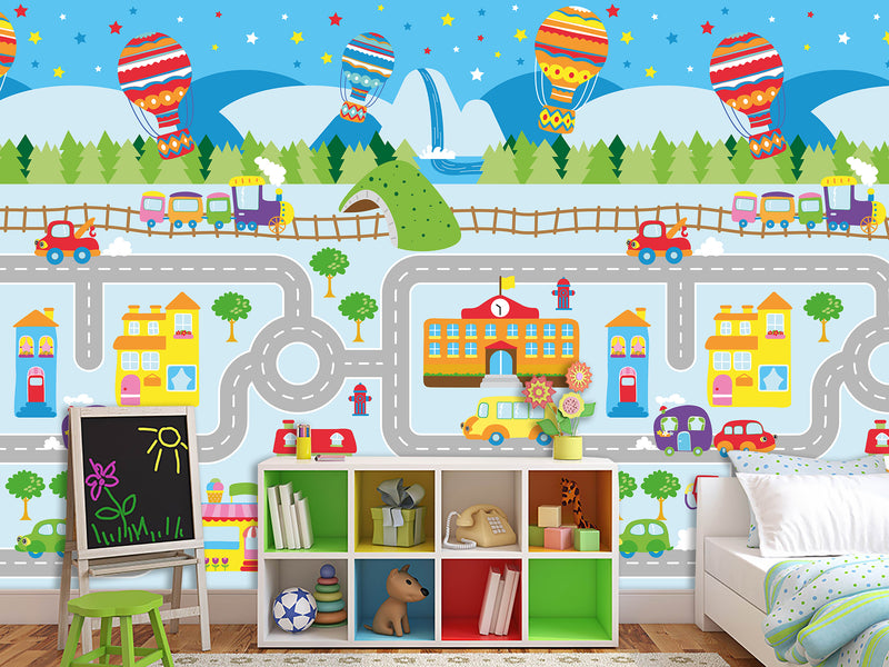 Traditional Wallpaper Wall Mural – Creative Kids' Room Decor: City Roads Map