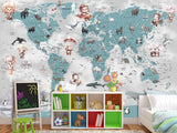Decor for Kids room, Peel and Stick Vinyl with the pattern "Fun Educational World Map For Kids"