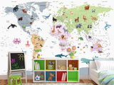 Self-Adhesive Full Wall Kids' World Map Wallpaper – Soft Colors for Kids' Room & Playroom
