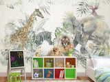 Peel and Stick Vinyl Wallpaper Kids Wall Mural – African Safari Animals Full Wall Mural Print