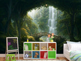 Kids’ wallpaper, creative design Peel and Stick mural for children’s room, art print "Elven Forest with Bridge" 🌿🧚