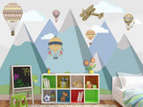 Peel & Stick Mural Full Wall Print For Kids Room Hot Air Balloon Race Over Mountains