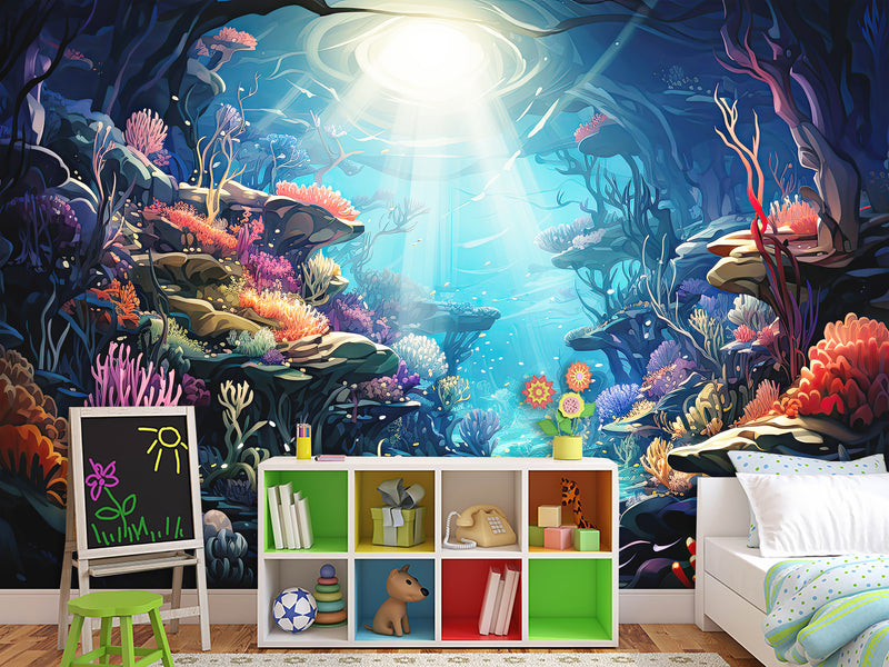 Peel and Stick Kids’ Wallpaper Full Wall Mural – “Mysteries of the Deep” For Kids’ Room