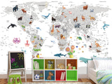 Decor for Kids room, Peel and Stick vinyl interactive World Map Wallpaper – Educational Design for Kids' Room
