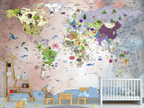 Art Design For Kids Room Self-Adhesive Wallpaper World Map Educational Kids Room Mural Playroom