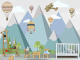 Peel & Stick Mural Full Wall Print For Kids Room Hot Air Balloon Race Over Mountains