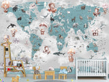 Decor for Kids room, Peel and Stick Vinyl with the pattern "Fun Educational World Map For Kids"