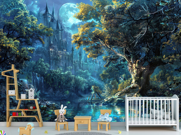 Modern Non-Woven Photo Wallpaper for Kids' or Teen Room – "Enchanted, Magical Castle" Mural