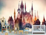 Peel and Stick Wall Mural Art Decor for Kids' Room or Playroom – Fairy Tale Town on a Hill