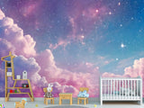 Fairy Tale Self-Adhesive Wallpaper For Kids, Artistic Style Wall Mural Design "Purple Pink Starry Sky" ✨
