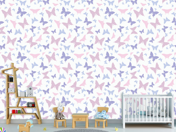 Unique Wall Mural with Butterfly Print, Peel and Stick Wallpaper, Art Print for Nursery or Baby Room 'Colorful Butterfly Silhouettes' 🦋
