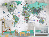 Peel and Stick Vinyl Wallpaper with the pattern “Children's map of the world”, decor for children's room