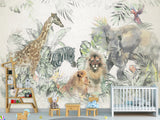 Peel and Stick Vinyl Wallpaper Kids Wall Mural – African Safari Animals Full Wall Mural Print