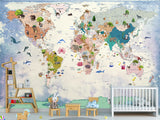 Decor for Kids room, Vinyl Wallpaper Peel and Stick with the pattern “Kids map of the world”