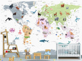 Self-Adhesive Full Wall Kids' World Map Wallpaper – Soft Colors for Kids' Room & Playroom