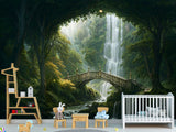 Kids’ wallpaper, creative design Peel and Stick mural for children’s room, art print "Elven Forest with Bridge" 🌿🧚