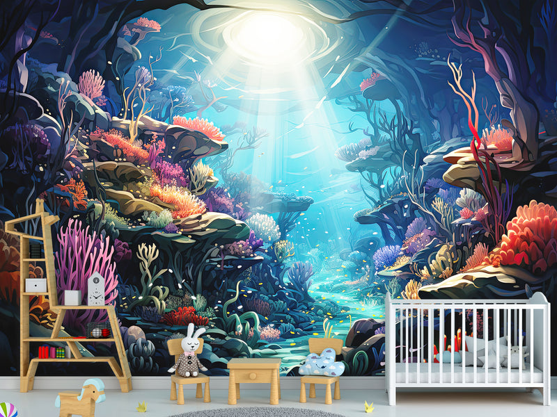 Peel and Stick Kids’ Wallpaper Full Wall Mural – “Mysteries of the Deep” For Kids’ Room