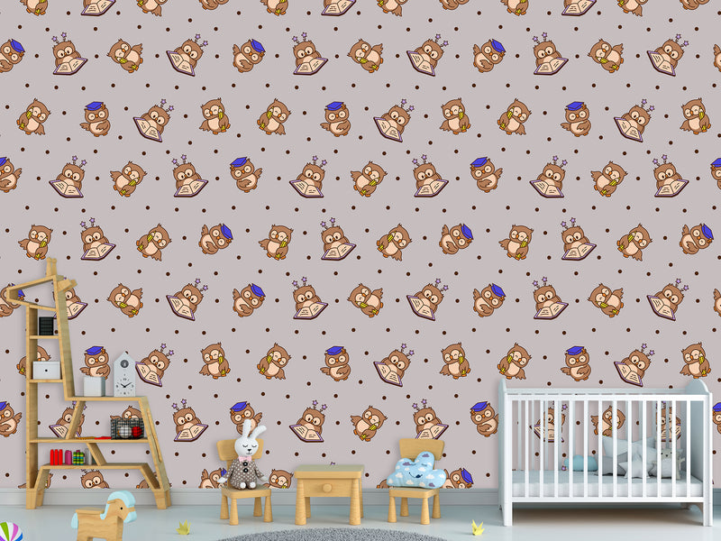Modern Vinyl Wallpaper Peel an Stick for Decorating a Child's Learning Area — Mural "Educational Owl Print"