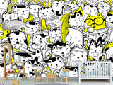 Peel & Stick Wall Mural for Office or Bedroom, Kids Room  – 'Busy Cats' Unique Wall Print