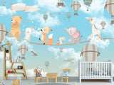 Non-Woven Photo Wallpaper for Kids' Room Circus Animals on a Rope Soft & Gentle Design