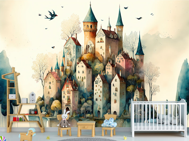 Self-Adhesive Mural Print For Kids' Space "City From A Fairy Tale" Kids Room Print