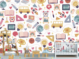 Peel & Stick Mural Full Wall Print For Kids Room "School-Themed Collage" Design for Kids' Study Area