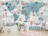 Decor for Kids room, Peel and Stick Vinyl with the pattern "Fun Educational World Map For Kids"