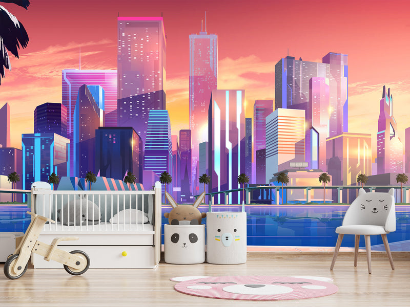 Non-Woven Wall For Kids Room/Bedroom Print Superhero City Wallpaper