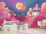 Vinyl Wallpaper Peel and Stick Mural Kids Room Decor Castle on a Pink Hill Pastel Color for Playroom