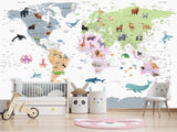 Self-Adhesive Full Wall Kids' World Map Wallpaper – Soft Colors for Kids' Room & Playroom