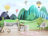 Traditional Full Wall Mural for Nursery or Kids Room Hot Air Balloon Forest Wallpaper