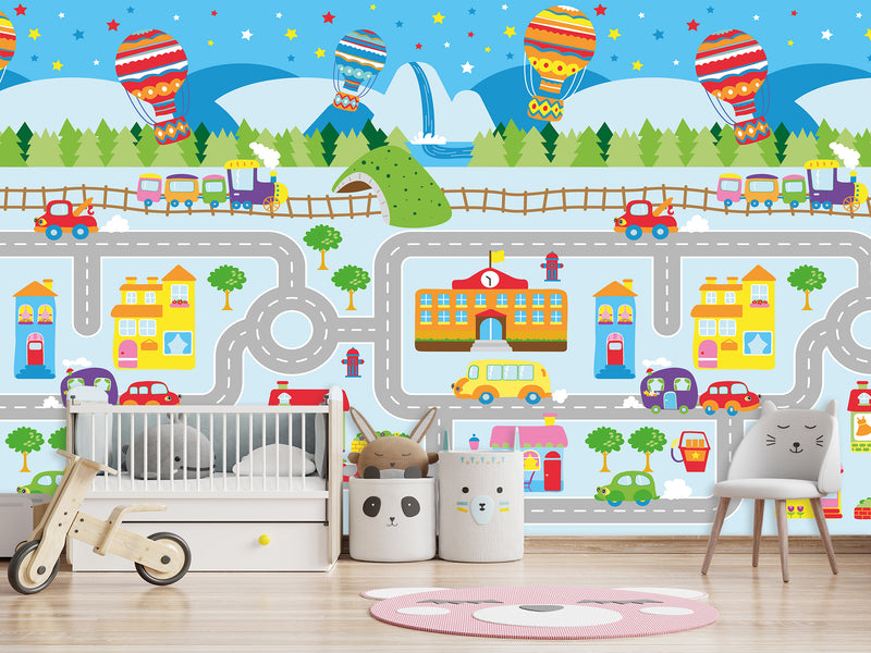 Traditional Wallpaper Wall Mural – Creative Kids' Room Decor: City Roads Map