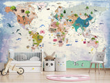 Decor for Kids room, Vinyl Wallpaper Peel and Stick with the pattern “Kids map of the world”