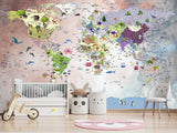 Art Design For Kids Room Self-Adhesive Wallpaper World Map Educational Kids Room Mural Playroom
