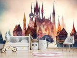 Peel and Stick Wall Mural Art Decor for Kids' Room or Playroom – Fairy Tale Town on a Hill