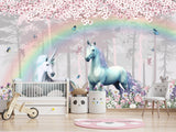 Peel & Stick Vinyl Wallpaper Kids' Room Print – "Unicorns in an Enchanted Forest"