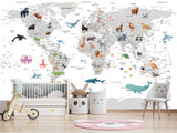 Decor for Kids room, Peel and Stick vinyl interactive World Map Wallpaper – Educational Design for Kids' Room